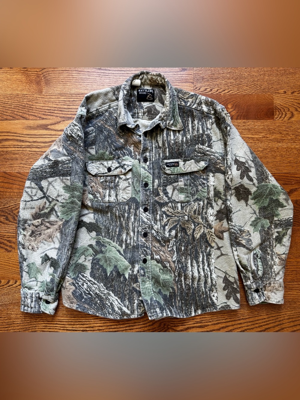 Vintage Rattlers Brand Camo Hunting Shirt L USA